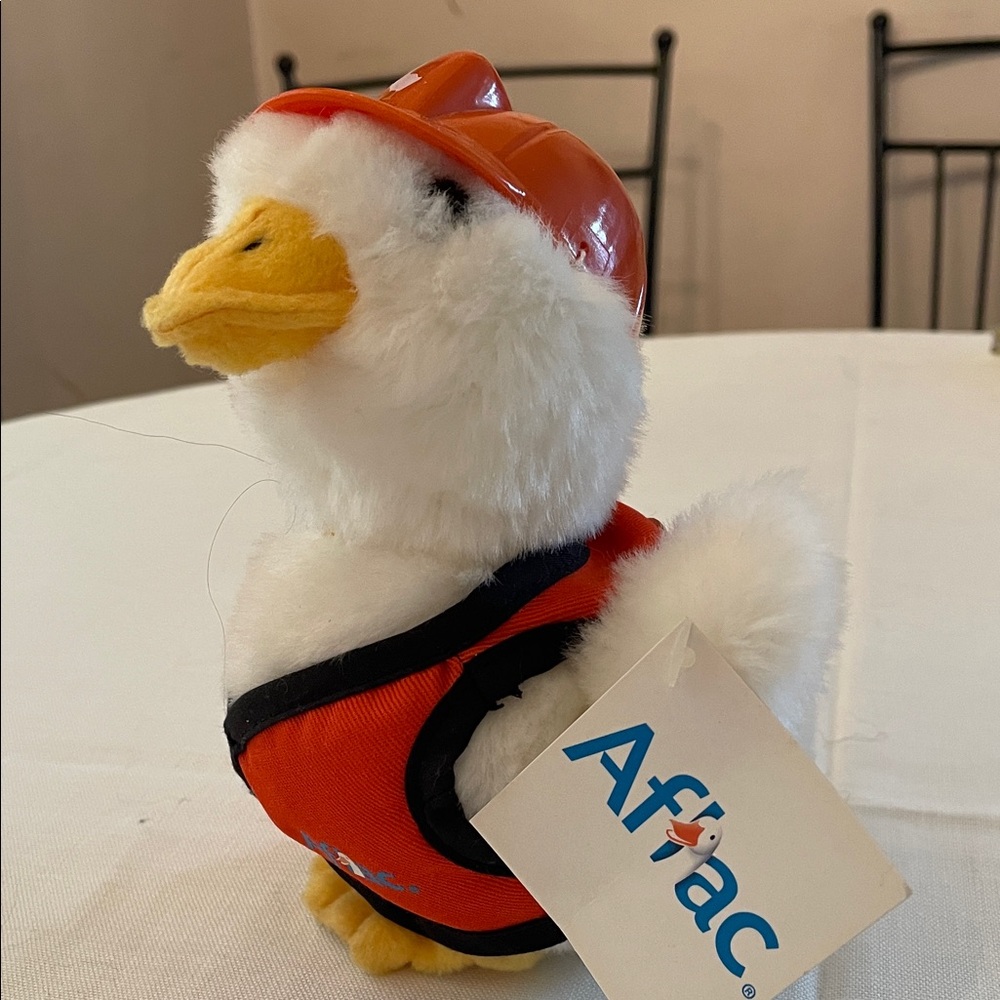 Aflac Duck Plush Stuffed Animal with Orange Hard Hat and Vest Works Says Aflac
